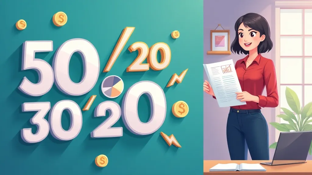 Illustration of 50/30/20 rule showing percentages divided into needs, wants, and savings