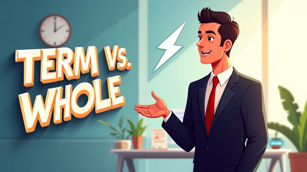 Side-by-side comparison illustration showing term life insurance as temporary coverage and whole life insurance as lifelong protection with cash value growth