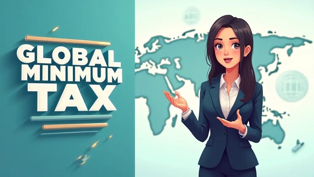 Illustration of OECD Global Minimum Tax showing global map with financial icons