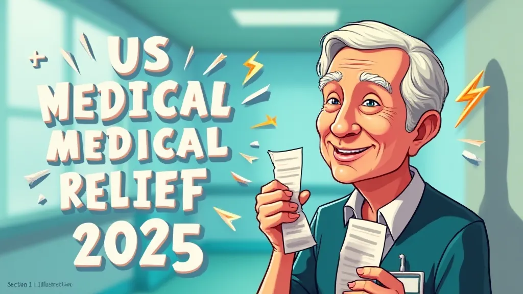Illustration showing medical bills shrinking under Biden's 2025 Medical Debt Relief policy with hospital and dollar symbols