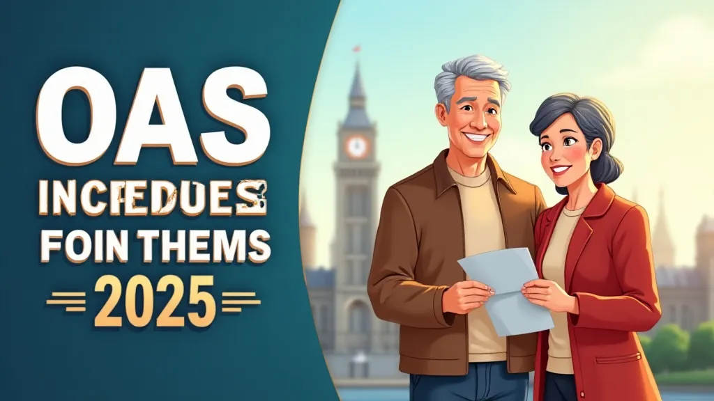 Illustration of OAS increases for immigrants 2025 showing diverse seniors celebrating with Canadian flags
