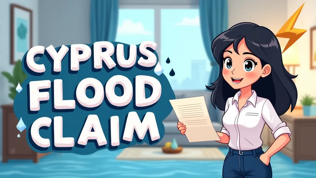 Illustration showing flooded Cypriot street with insurance assessor documenting damage