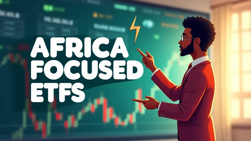 Illustration of Africa-Focused ETFs showing continent map with digital connections and rising stock graphs