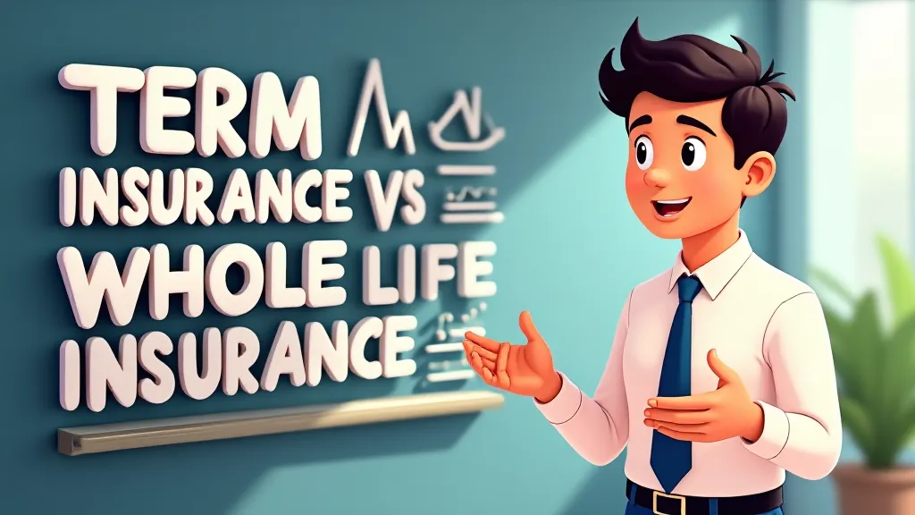 Detailed comparison illustration showing term insurance as affordable temporary protection and whole life insurance as lifelong coverage with cash value growth