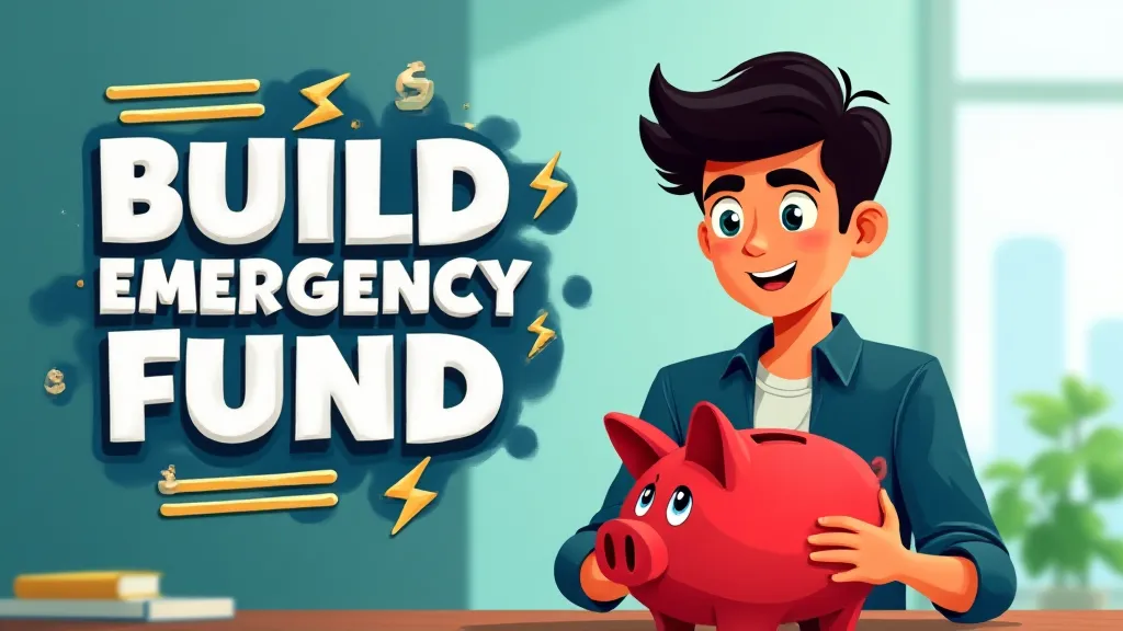 Illustration of a person confidently placing coins into a large piggy bank labeled Emergency Fund, with a shield icon representing financial security