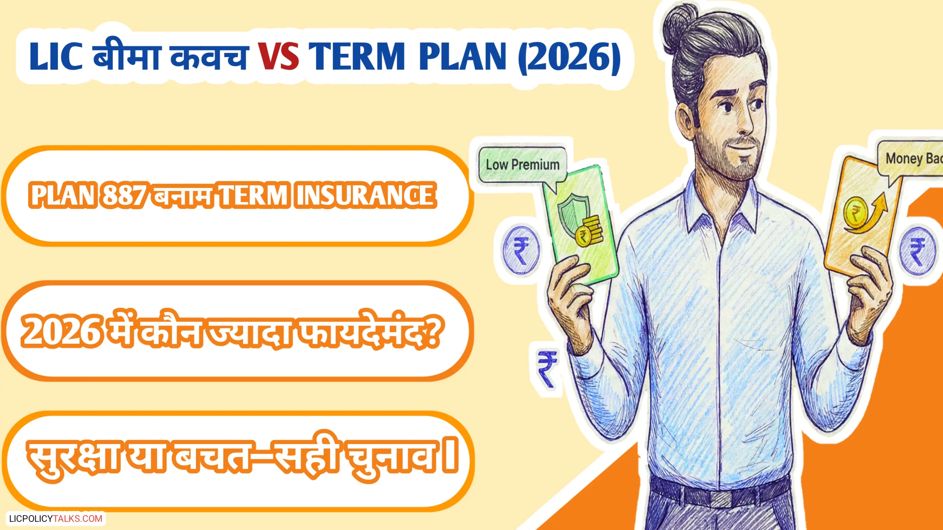 LIC बीमा कवच (Plan 887) vs टर्म इंश्योरेंस 2026: सस्ता प्रीमियम या पैसे वापस? आपके लिए क्या है बेहतर?
