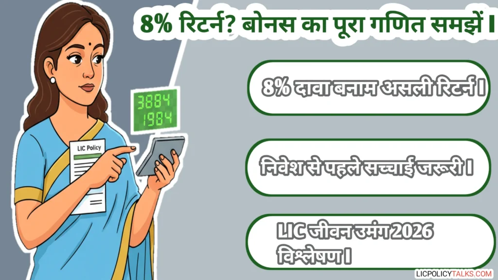 LIC जीवन उमंग 2026: '8% रिटर्न' का सच क्या है? Simple Reversionary Bonus का पूरा गणित समझें